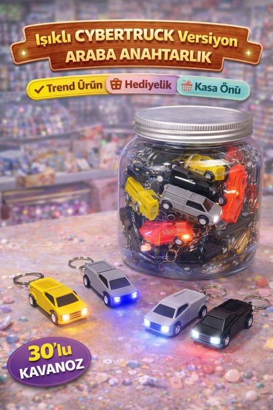 IŞIKLI CYBERTRUC ARABA ANAHTARLIK / 30LU KAVANOZ